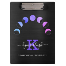 Glam Black Moon Phases Pastell Lila Monogram Name