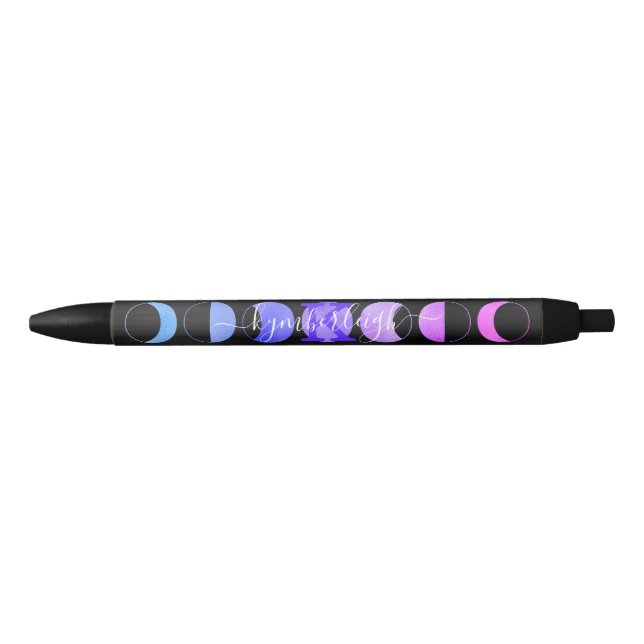 Glam Black Moon Phases Pastell Lila Monogram Name Kugelschreiber (Vorderseite)