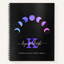 Glam Black Moon Phases Pastell Lila Monogram Name