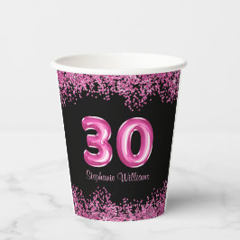 Glam Black Pink Foil Ballon 30. Geburtstag Party Pappbecher