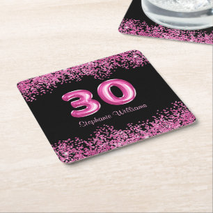 Glam Black Pink Foil Ballon 30. Geburtstag Party Rechteckiger Pappuntersetzer