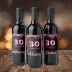 Glam Black Pink Foil Ballon 30. Geburtstag Party Weinetikett