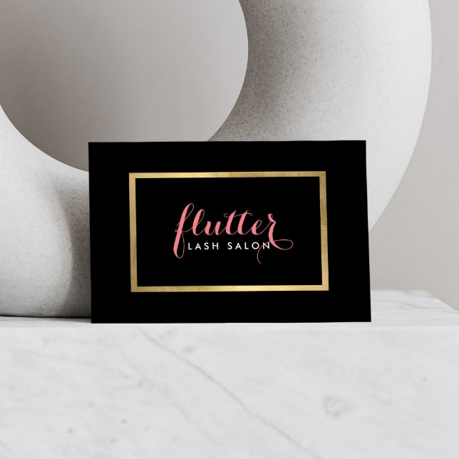 Glam Black Pink Gold Lash Salon Business Card Visitenkarte (Von Creator hochgeladen)