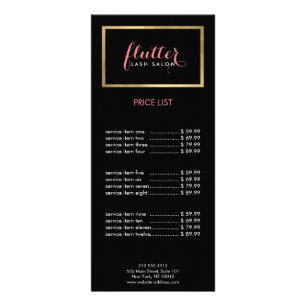 Glam Black Pink Gold Lash Salon Werbekarte