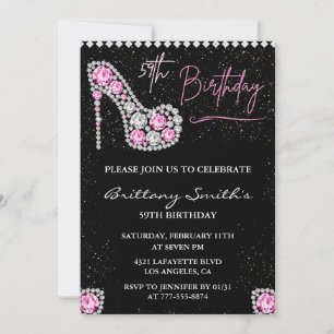 Glam Black Pink Silver Diamond 59. Geburtstag Einladung