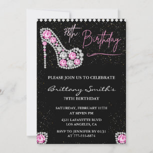 Glam Black Pink Silver Diamond 78. Geburtstag Einladung