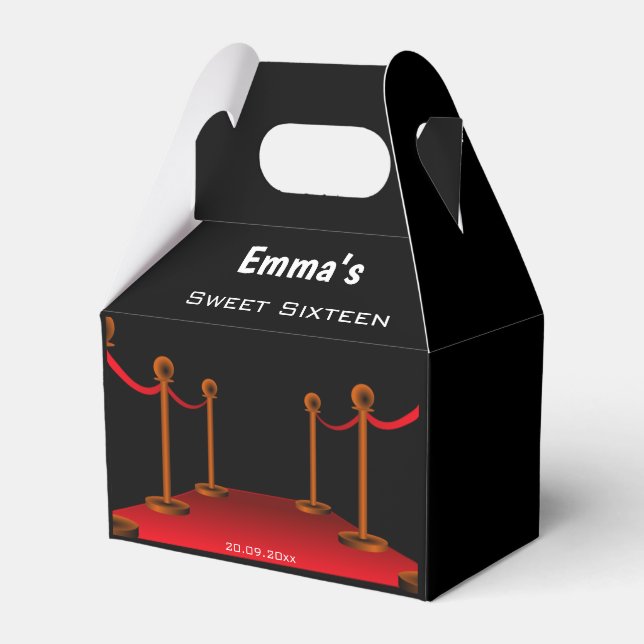 Glam Black & Red Teppich Sweet 16. Custom Party Geschenkschachtel (Vorderseite)