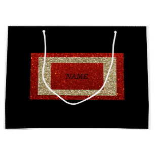 Glam Black Red und Gold Glitzer Name Große Geschenktüte