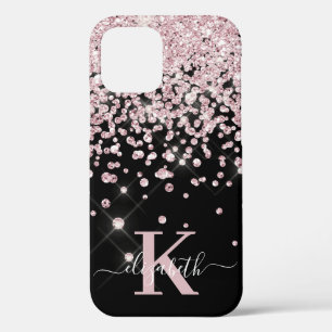 Glam Black Rose Gold Diamond Confetti Mit Monogram Case-Mate iPhone Hülle