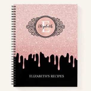 Glam Black Rose Gold Driving Glitzer Rezept Notizbuch