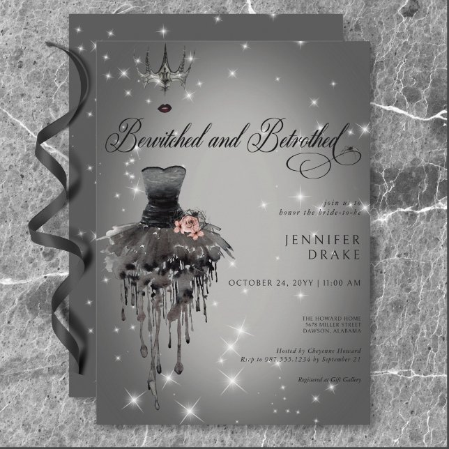 Glam Black Shower, bewitcht & betrothed Halloween Einladung (Bewitched & Betrothed Halloween Glam Black Shower Invitation)