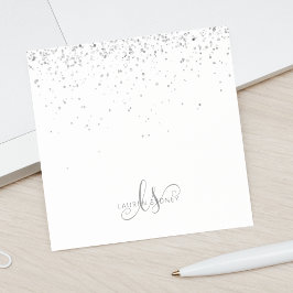 Glam Black Silver Glitter Glam Monogram Post-it Klebezettel