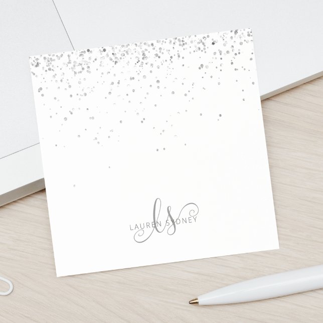 Glam Black Silver Glitter Glam Monogram Post-it Klebezettel (Von Creator hochgeladen)