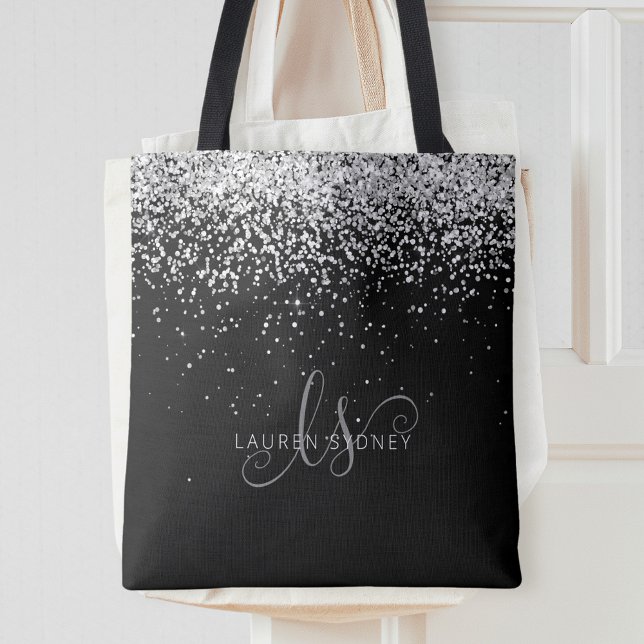 Glam Black Silver Glitzer Monogram Name (Von Creator hochgeladen)