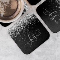 Glam Black Silver Glitzer Monogram Name