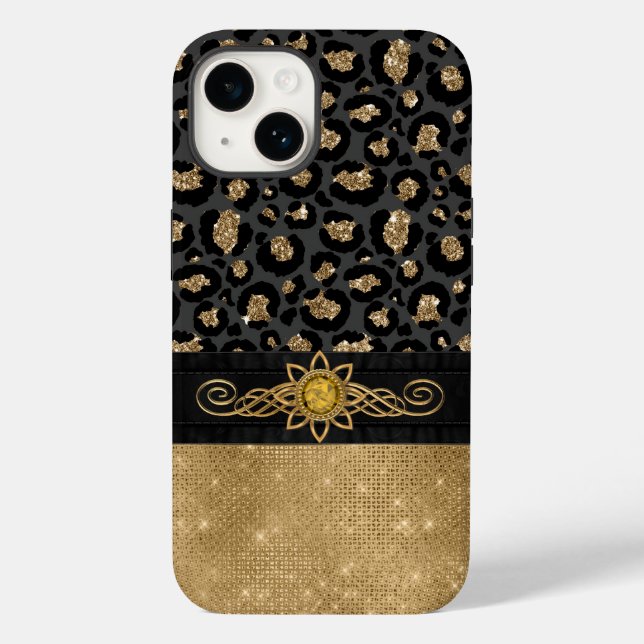 Glam Black und Gold Leopard Print Case-Mate iPhone Hülle (Rückseite)