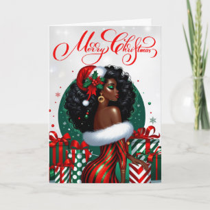 Glam Black Woman Festive Stilvolle Weihnachten Karte