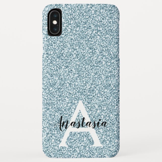 Glam Blau Silber Glitter Funkeln Monogramm Name Case-Mate iPhone Hülle (Rückseite)