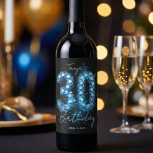 Glam Blau Türkis Diamant Glanz 30. Geburtstag Weinetikett