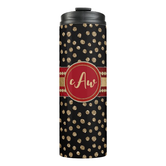 Glam Bling Glitzer Polka Dots and Monogram Thermosbecher (Vorderseite)