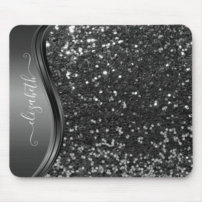 Glam Bling Personalisiert Glitzer Calligraphy Blue Mousepad (Vorne)