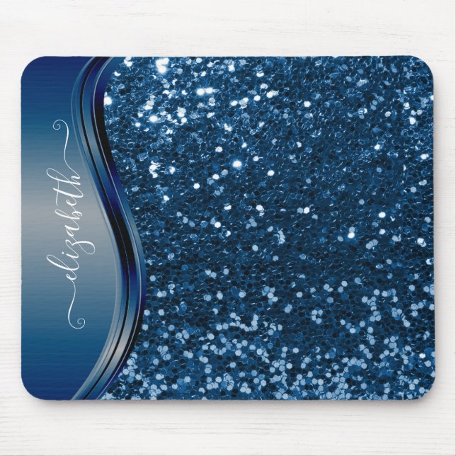 Glam Bling Personalisiert Glitzer Calligraphy Blue Mousepad (Vorne)