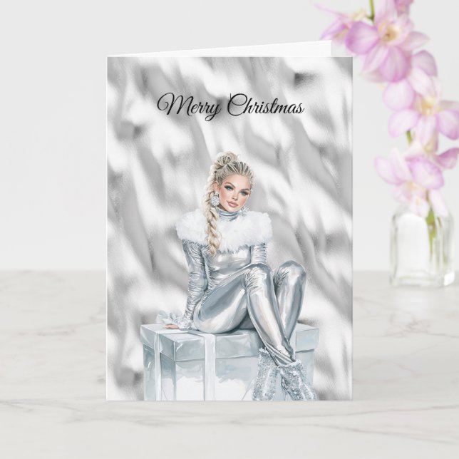 Glam Blond Silver Christmas Karte (Orchidee)