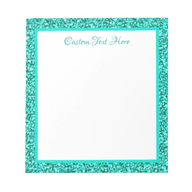 Glam Blue Glitzer Sparkle Border Personalisiert Notizblock (Vorderseite)