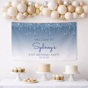Glam Blue Glitzer Tropfen 21. Geburtstag Party Banner