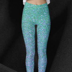 Glam Blue Green und Lila Glitzer Leggings