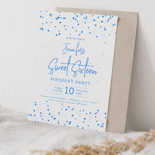 Glam Blue Imitats Foil Dots Sweet 16 Party Einladung (Glam Blue Faux Foil Dots Sweet 16 Party Invitation)