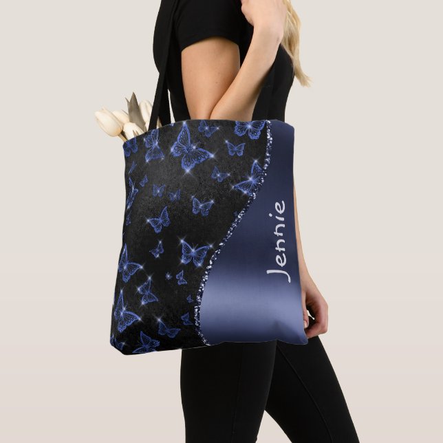 Glam Blue Silver Glitzer Schmetterlinge Personalis (Von Nahem)