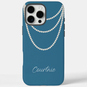 Glam Blue White Pearls iPhone 16 Pro Max Hülle
