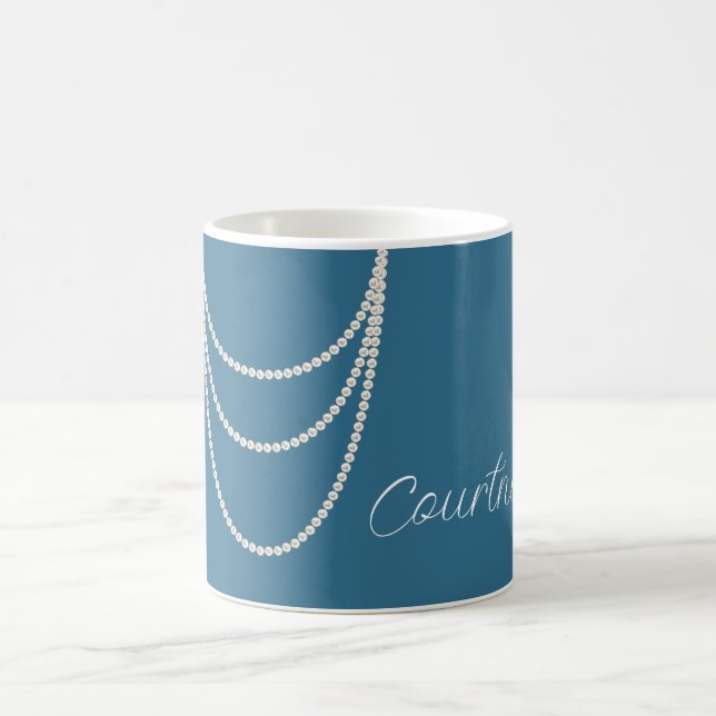 Glam Blue White Pearls Kaffeetasse (Mittel)