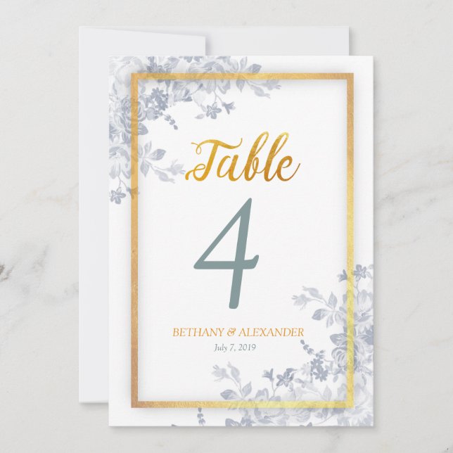 Glam Blume Gold Frame Kalligraphie Tischnummer (Vorderseite)