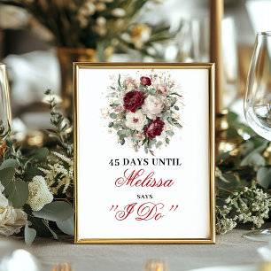 Glam Blush Burgund Countdown-Schild für den Tisch Poster