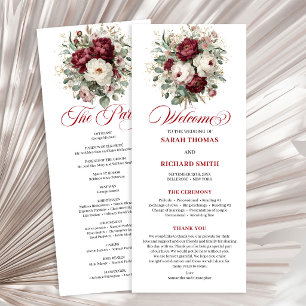 Glam Blush Burgund Gold Florales Hochzeitsprogramm Programm
