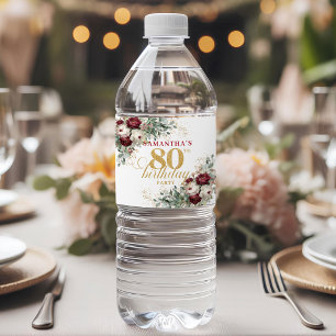 Glam Blush Burgunderrot 80. Geburtstag Wasseretike Wasserflaschenetikett
