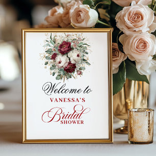 Glam Blush Burgundy Brautparty-Willkommensposter Poster