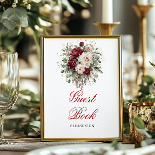 Glam Blush Burgundy Gästebuch Poster Schild