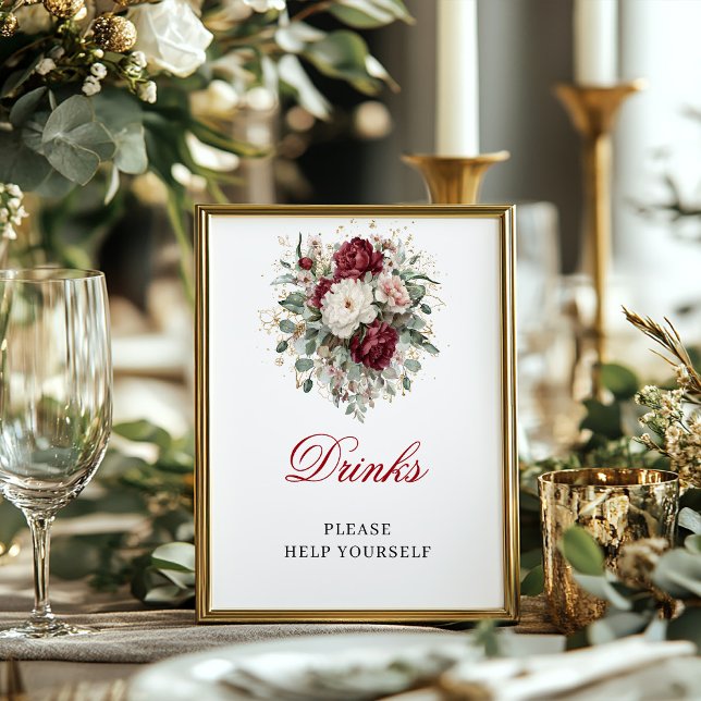 Glam Blush Burgundy Getränke Tischposter Schild (Glam Blush Burgundy Drinks Tabletop Poster Sign)