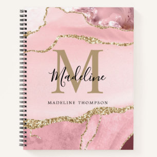 Glam Blush Pink Achat Geode Gold Schrift Monogramm Notizbuch