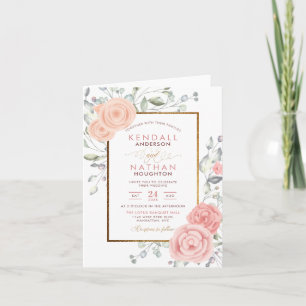 Glam Blush Pink Aquarelle Blossoms Spring Wedding Einladung