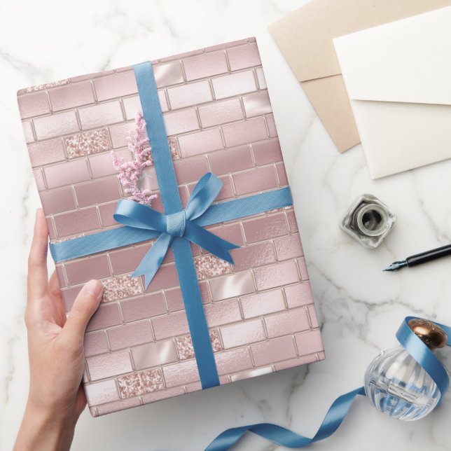 Glam Blush Pink Bricks Brautparty Geschenkpapier (Schenken)