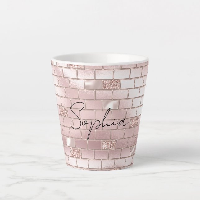 Glam Blush Pink Bricks Milchtasse (Vorderseite)