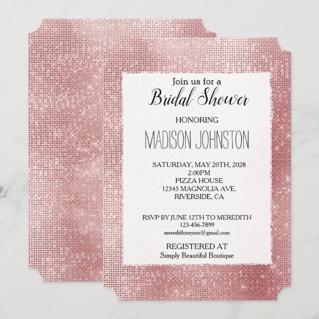 Glam Blush Pink Glitz Einladung (Vorne/Hinten)