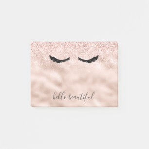 Glam Blush Pink Glitzer Black Eyelashes Post-it Klebezettel