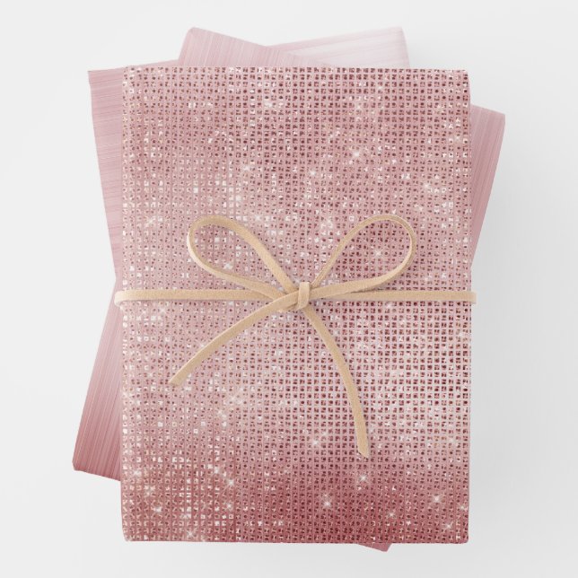 Glam Blush Pink Glitzy Sparkle Geschenkpapier Set (Beispiel)