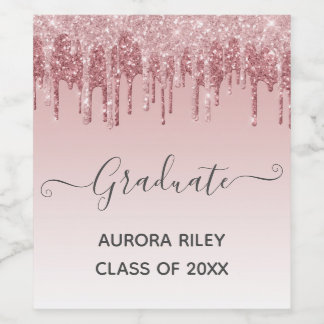 Glam Blush Pink Gold Drilling Glitzer Abschluss Weinetikett