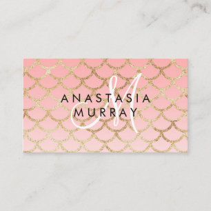 Glam Blush Pink Gold Mermaid Glitzer Monogram Name Visitenkarte
